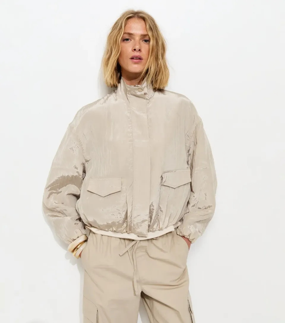 Women's Cream Pocket Detail Bubble Hem Jacket