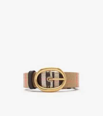 Reversible Check Bloomsbury Belt​ in Sand beige/peat brown