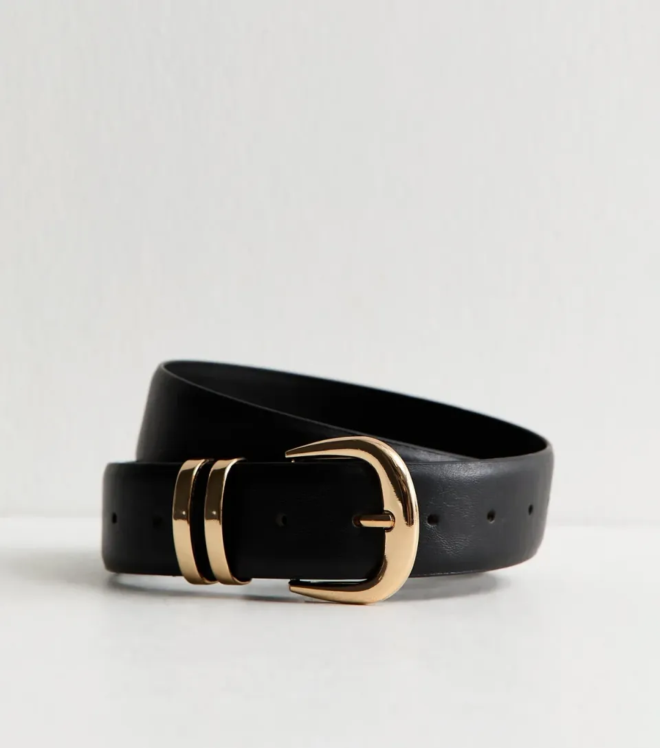 Black Faux Leather Buckled Belt