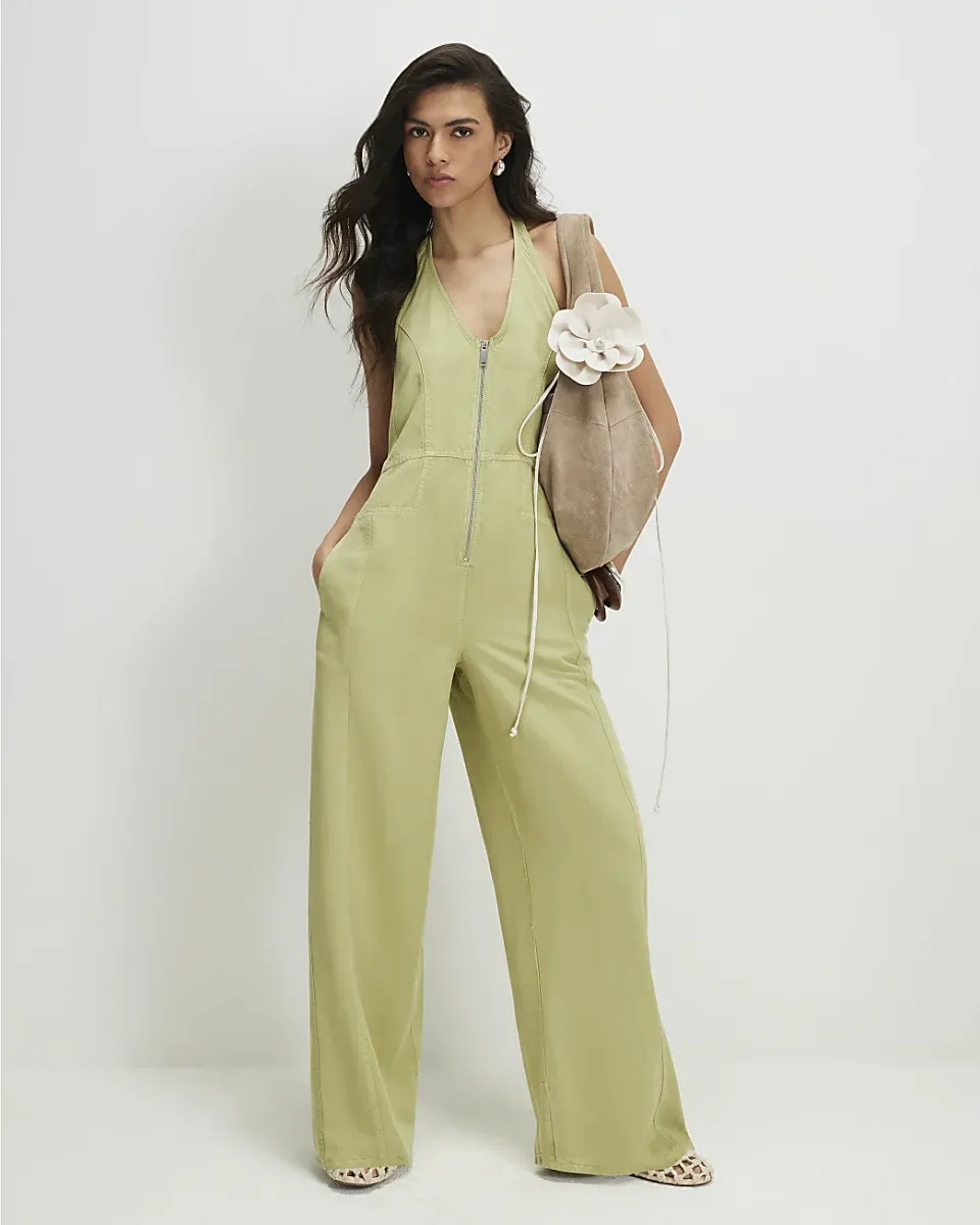 Halter Neck Denim Jumpsuit