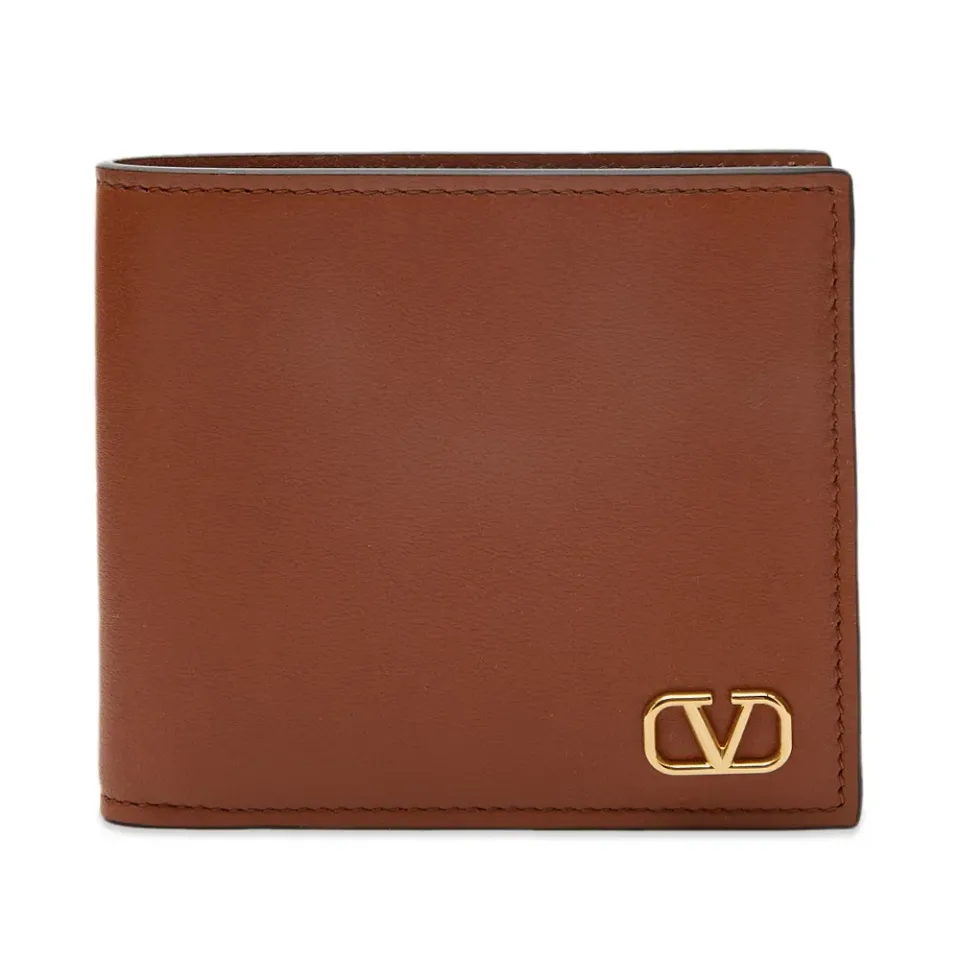 V Logo Leather Billfold Wallet