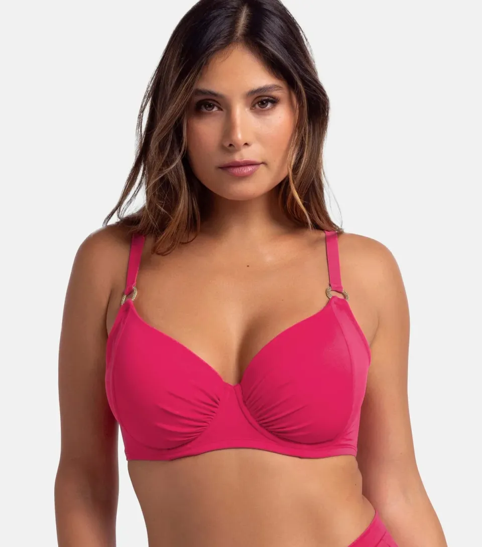 Women's Plus Size Pink Ruched Bikini Top Curves