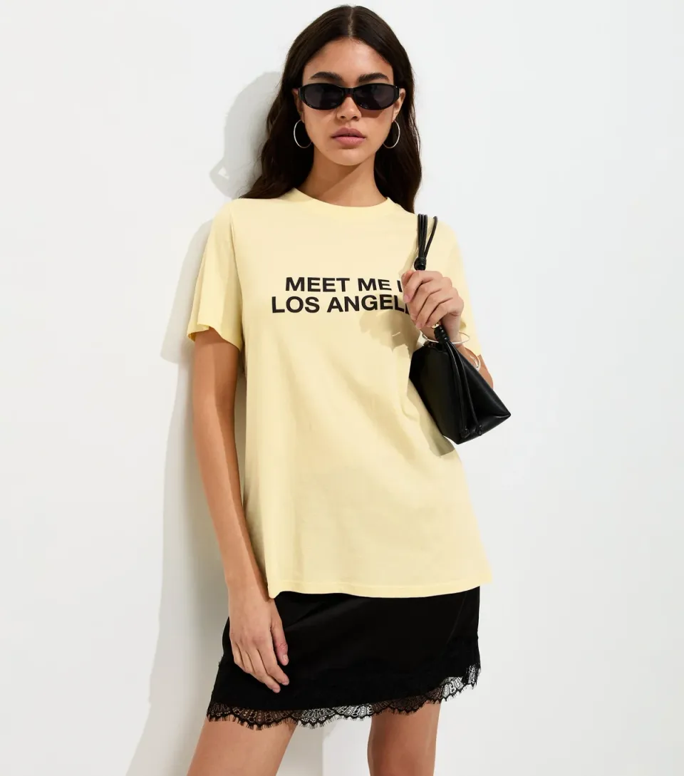 Women's Light Yellow Cotton Meet Me in LA T-Shirt