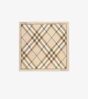 Watercolour Check Silk Scarf in Sesame beige