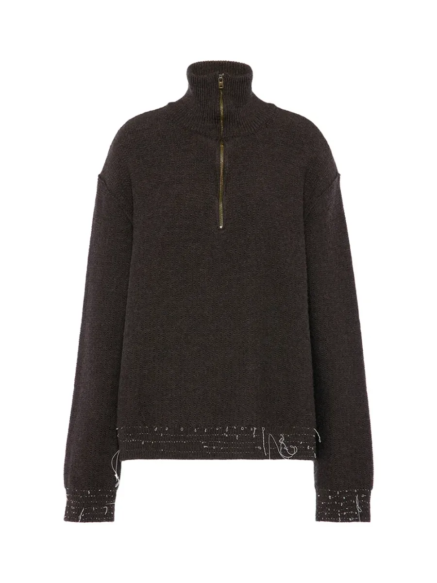 Wool Quarter-Zip Jumper Brown