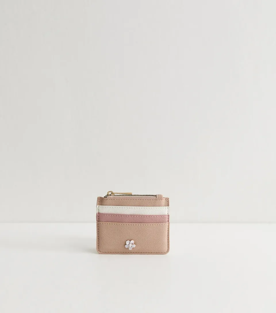 Pink Faux Leather Colour Block Card Holder