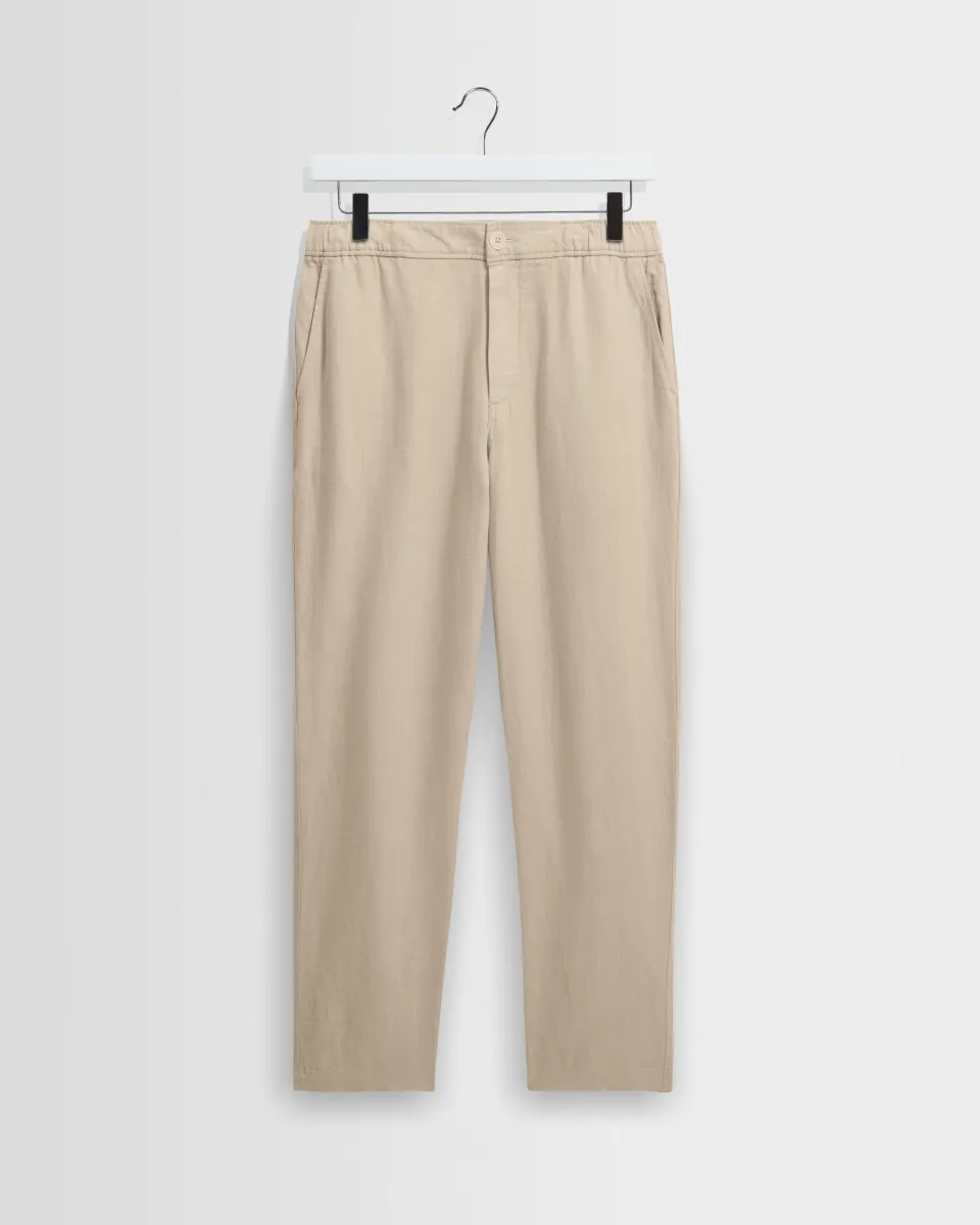 Kurt - Beige Washed Linen Relaxed Fit Trousers