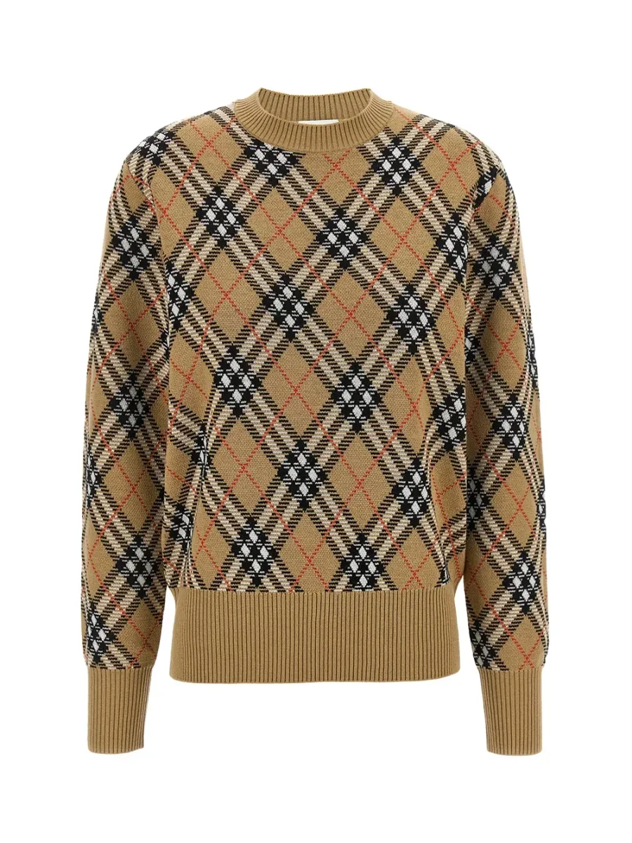 Women check wool sweater Sand