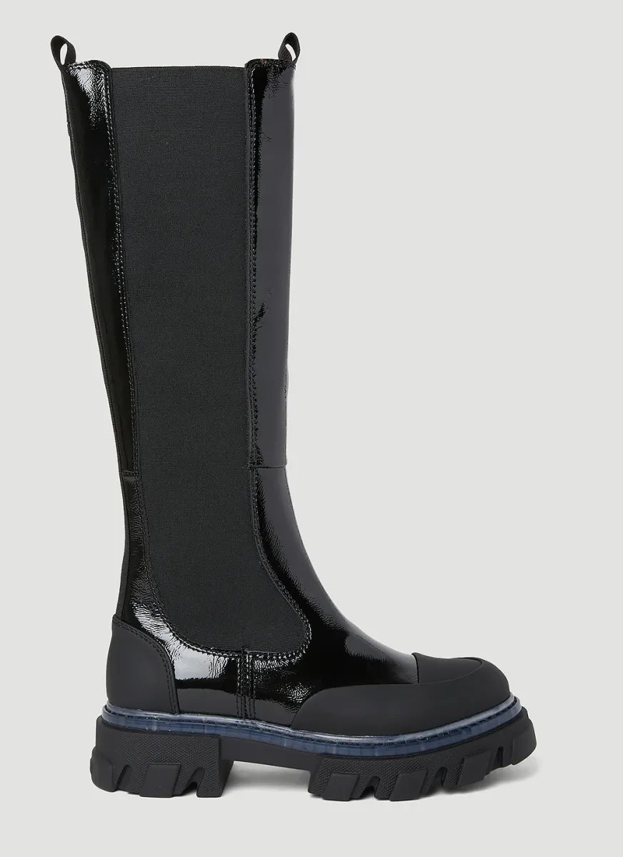 Patent Knee High Chelsea Boots