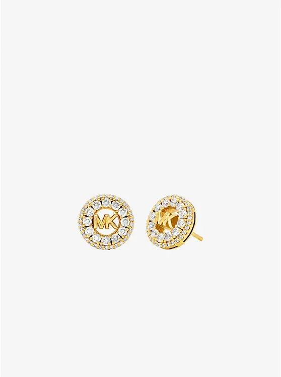 Fulton Precious Metal-Plated Pavé Logo Charm Stud Earrings