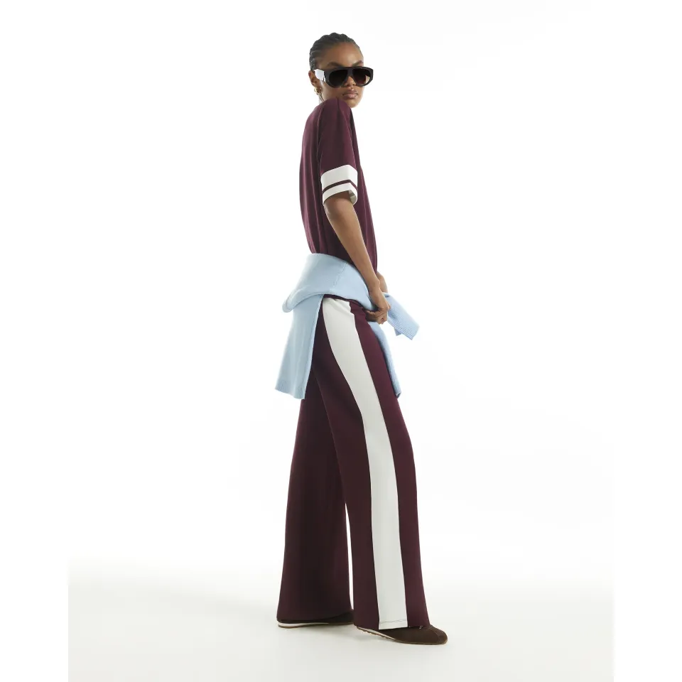 Burgundy Premium Tipped Wide Leg Joggers