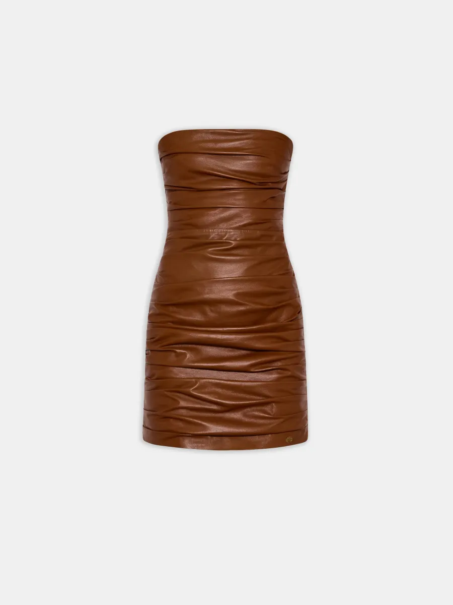 WOMEN - WOMEN'S ROUCHED LEATHER MINI DRESS - Bourbon