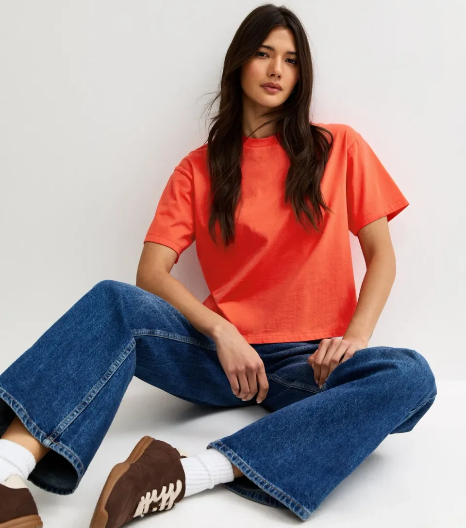 Women's Bright Orange Cotton Boxy T-Shirt