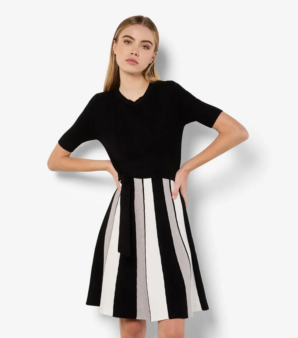 Women's Black Colour Block Knit Dress