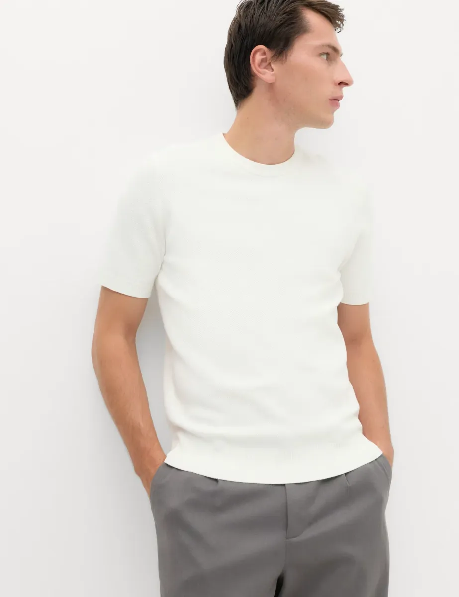 Cotton Rich Textured Knitted T-Shirt Ecru