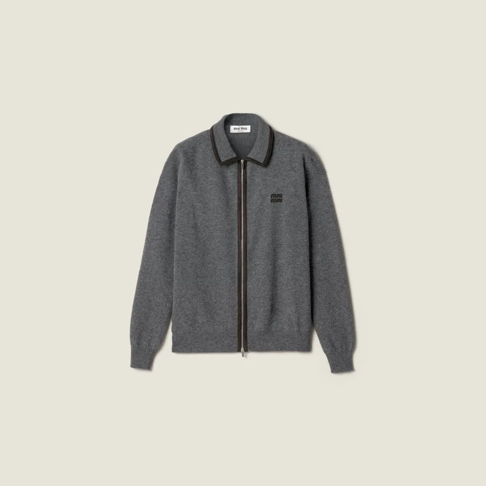 Wool and cashmere cardigan with suede details