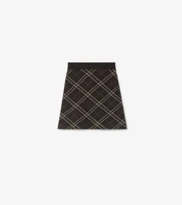 Check Wool Cashmere Skirt in Truffle brown