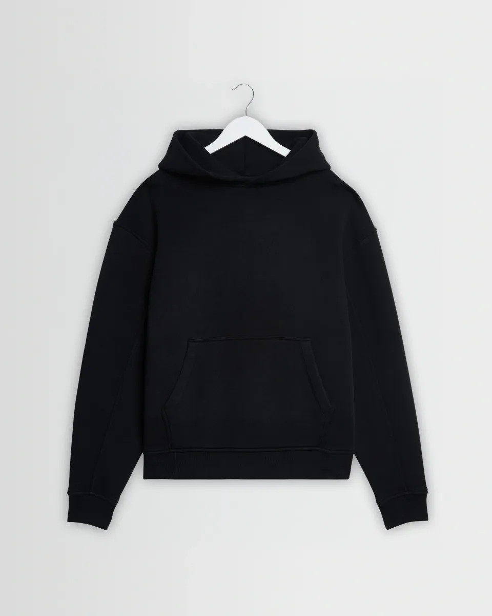 Rydal - Black Brushed Loopback Cotton Hoodie