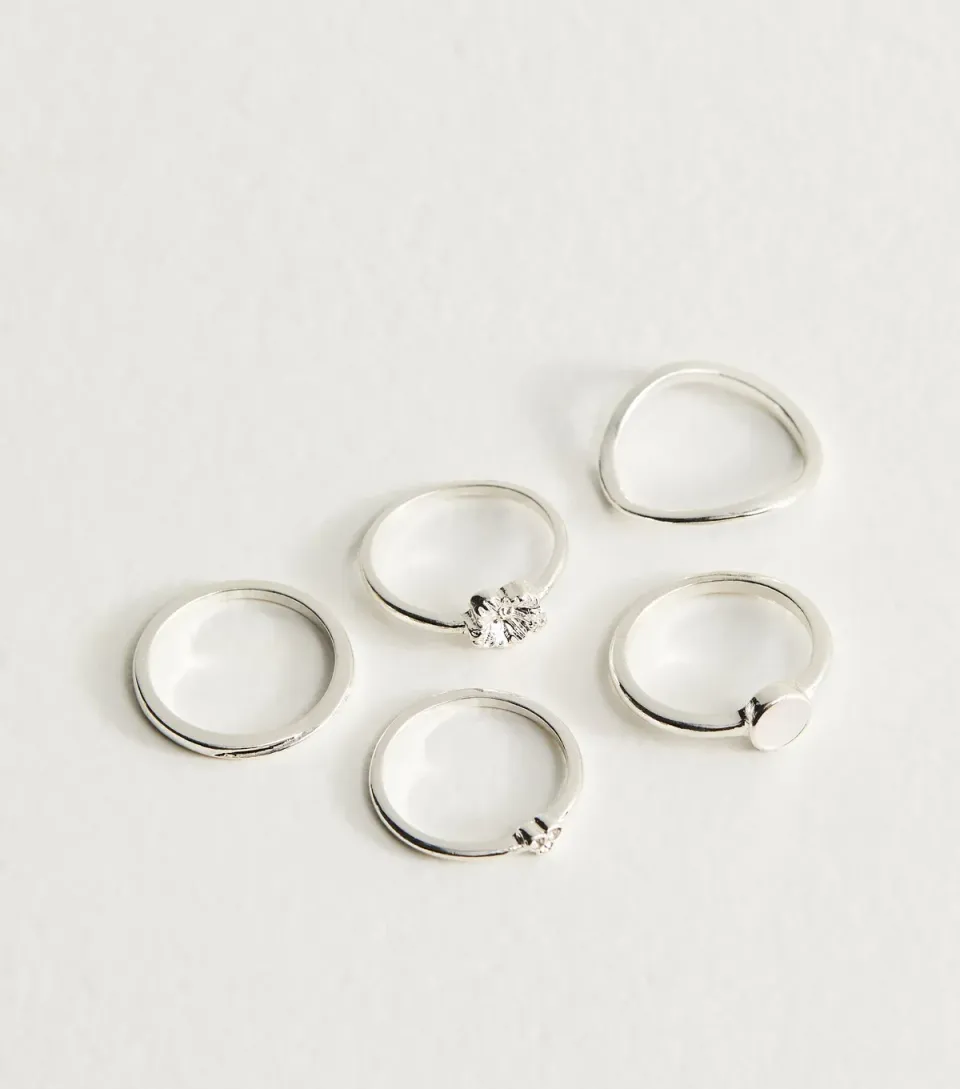 Pack of 5 Silver Tone Sleek Stacking Rings