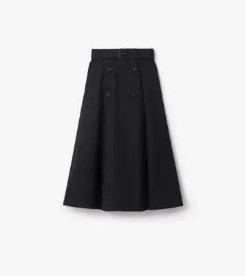 Gabardine Trench Midi Skirt in Black