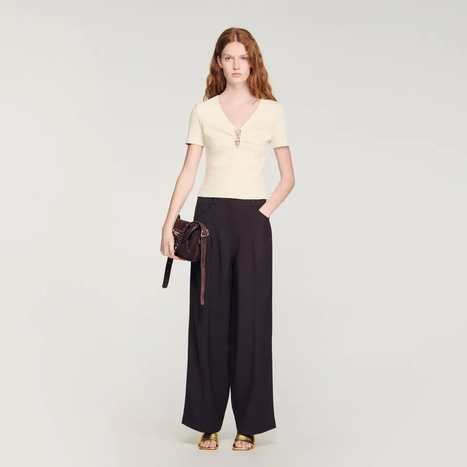 Jewelled cropped cotton T-shirt
