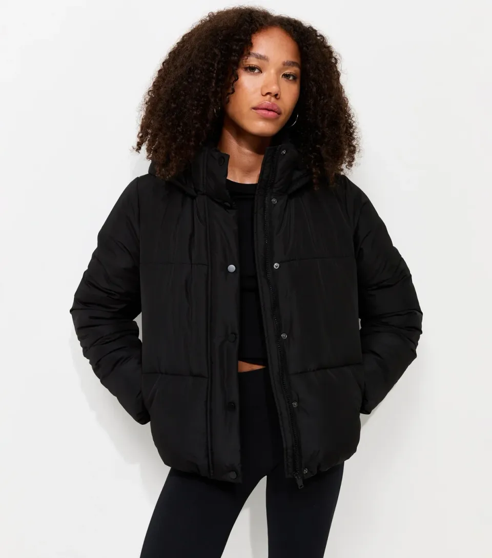 Women's Black Hooded Crop Puffer Jacket