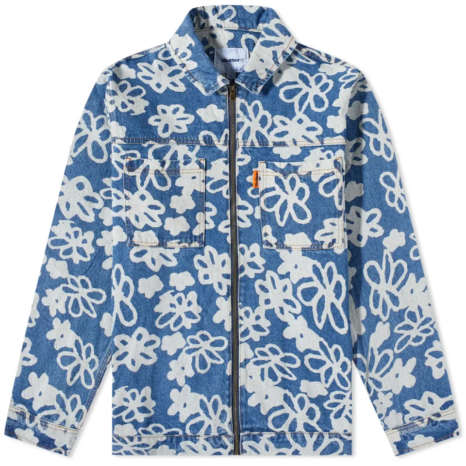Flowers Denim Zip Through Jacket
