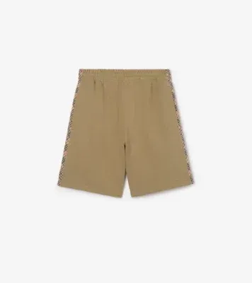 Check Trim Cotton Shorts in Sparrow beige