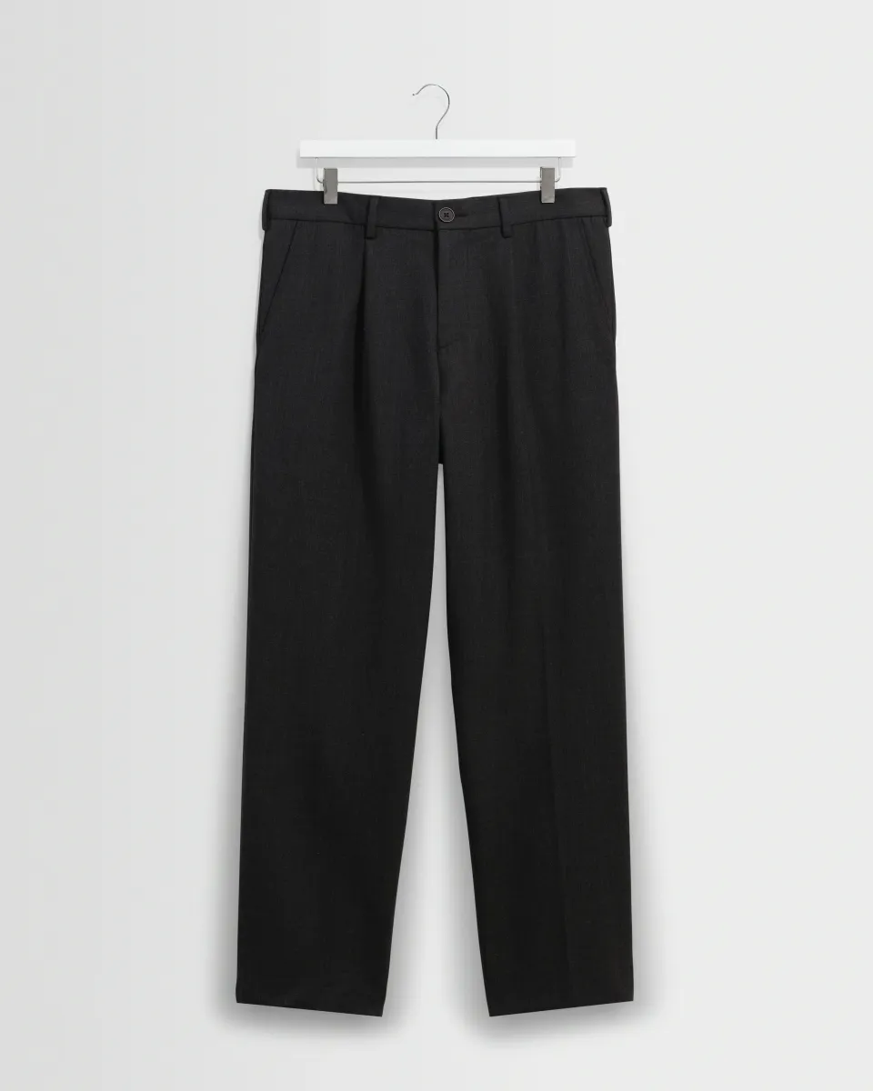 Aubyn - Charcoal Wool Blend Twill Pleated Trousers