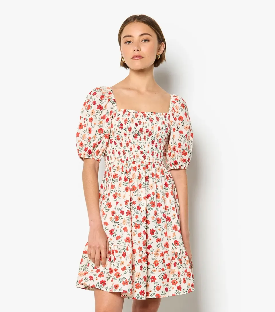 Women's Cream Smock Mini Dress