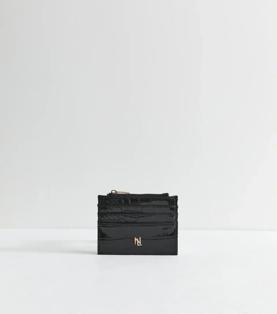 Black Crocodile Embossed Faux Leather Cardholder