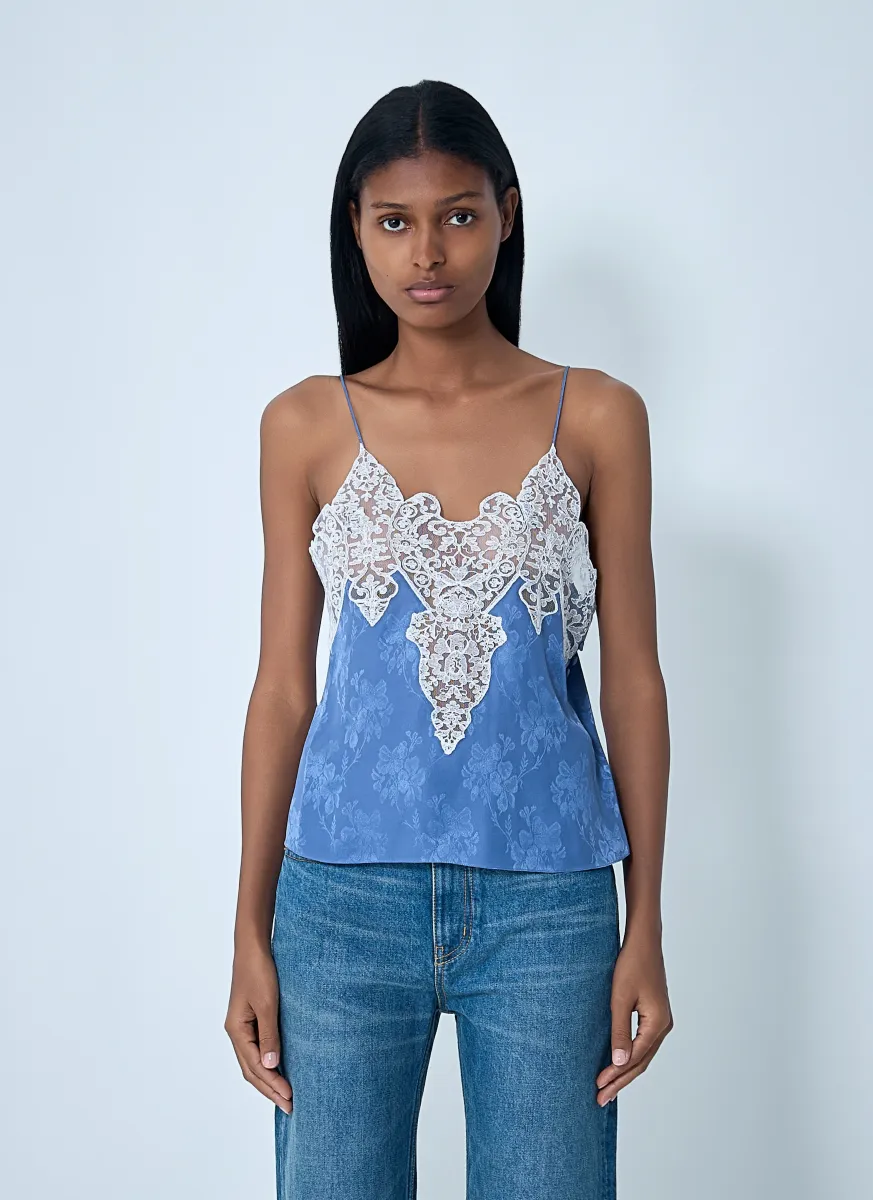 Silk Jacquard And Lace Camisole Top