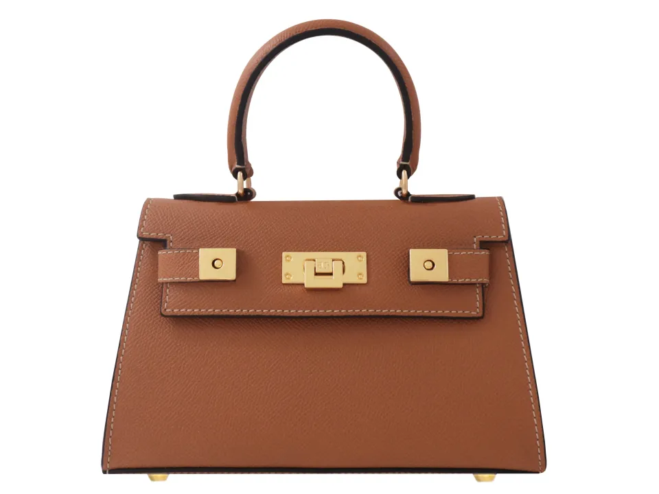 Maya Mignon Dolomite Pebble Print Calf Leather Handbag - Tan - 2