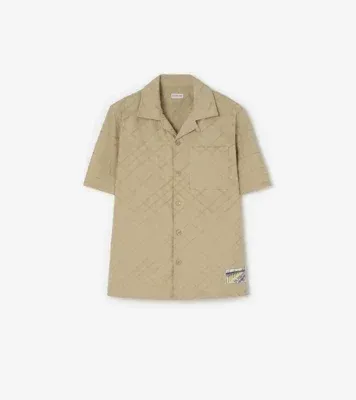 Relaxed Fit Check Embroidered Cotton Shirt in Sparrow beige