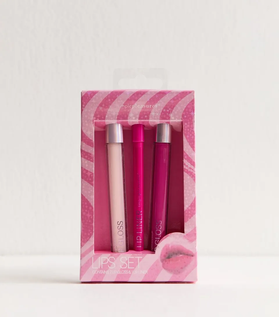 Pack Of 3 Pink Lip Gloss and Lip Liner Set