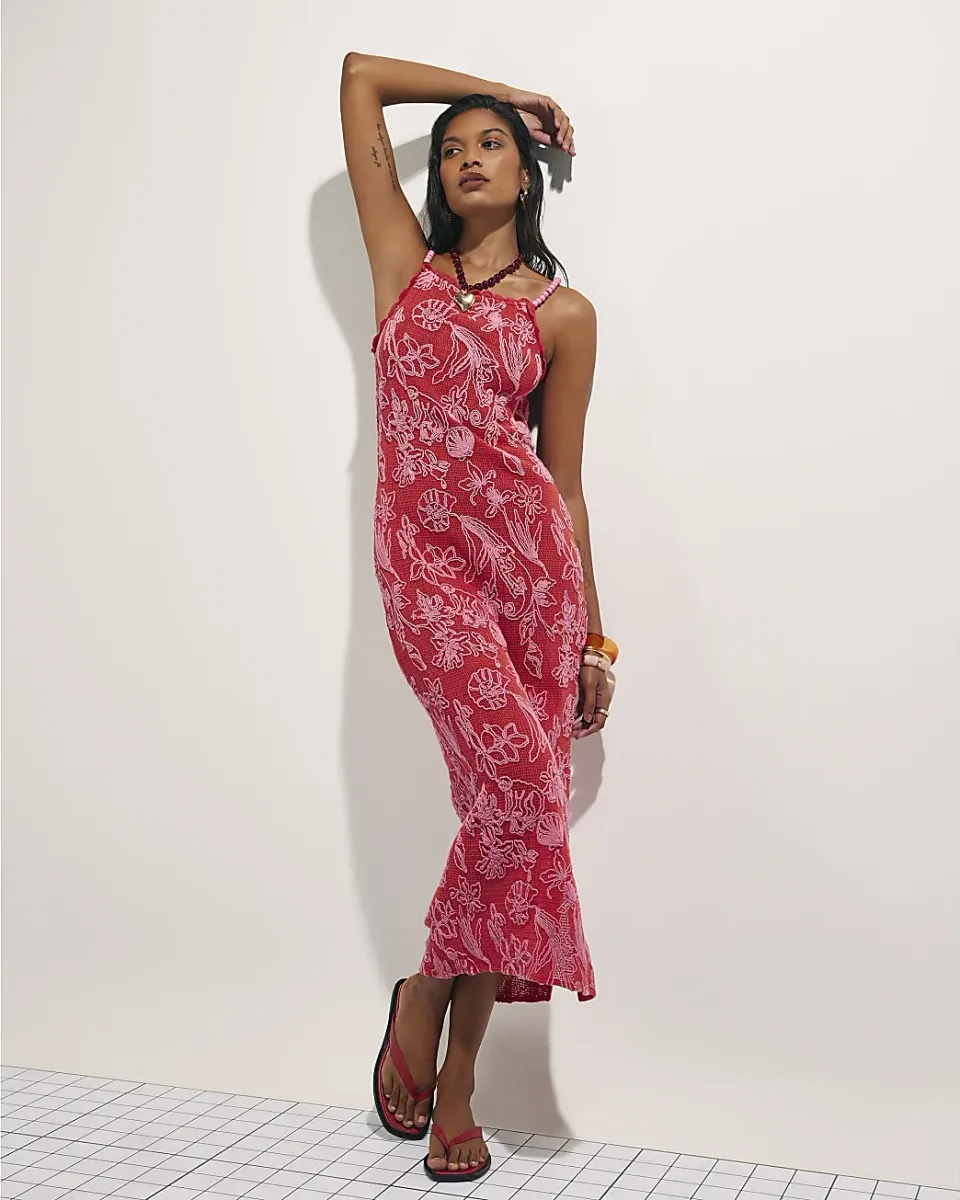 Shell Embroidered Crochet Maxi Dress