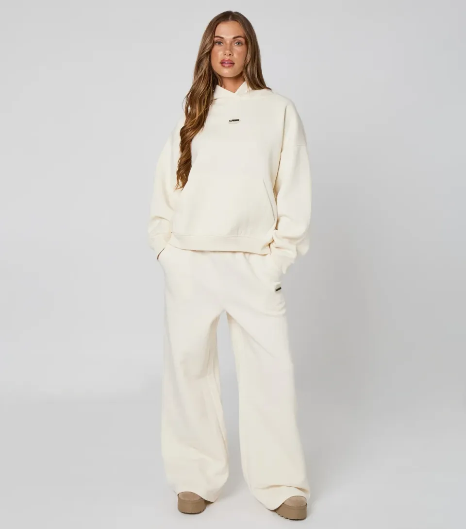 Women's Cream Branded Wide Leg Joggers