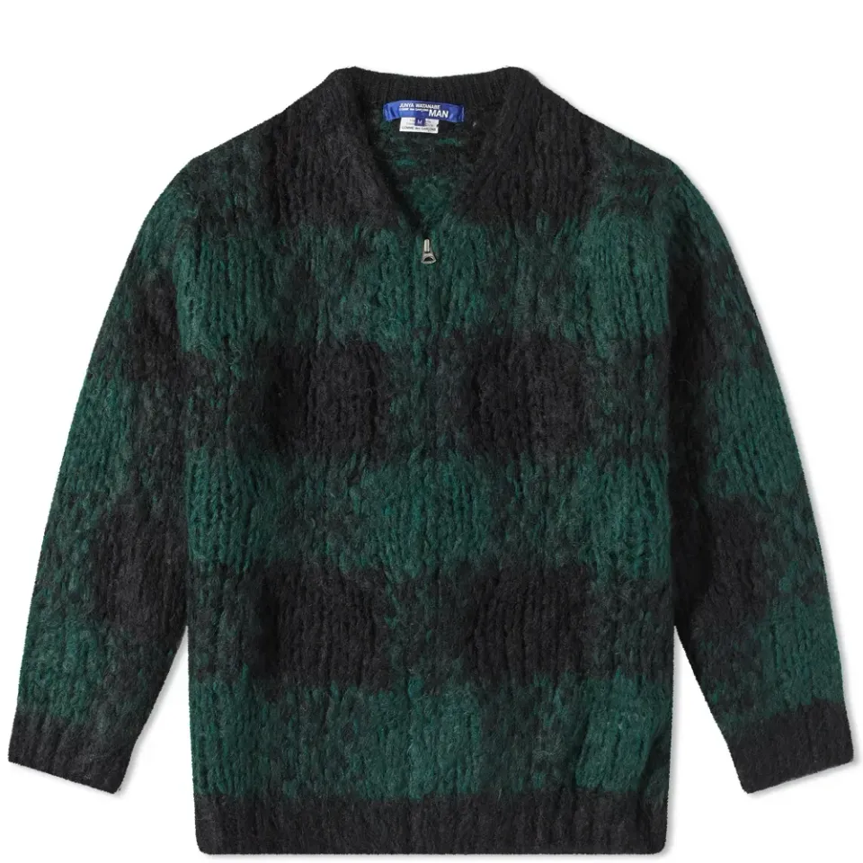 Check Mohair Zip Cardigan