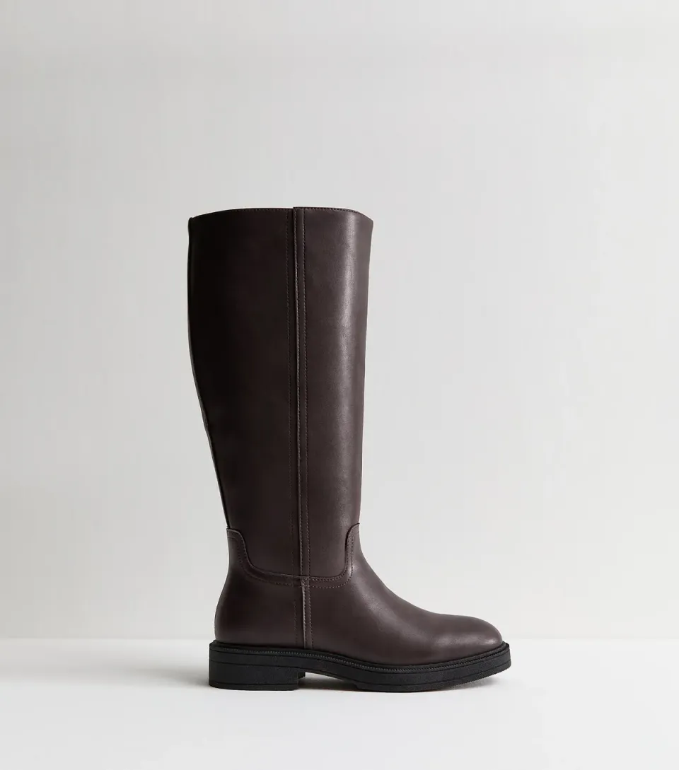 Women's Burgundy Faux Leather Knee High Riding Boots Vegan