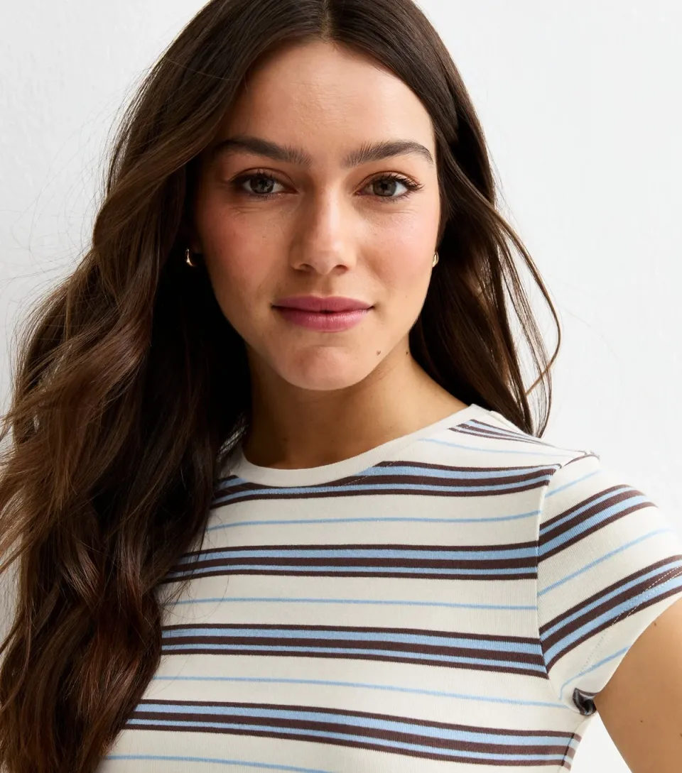 Women's Petite Cream Striped Cropped Top