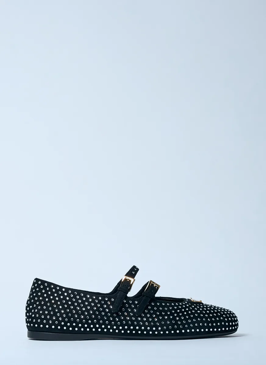 Crystal-Embellished Suede Ballerina Flats