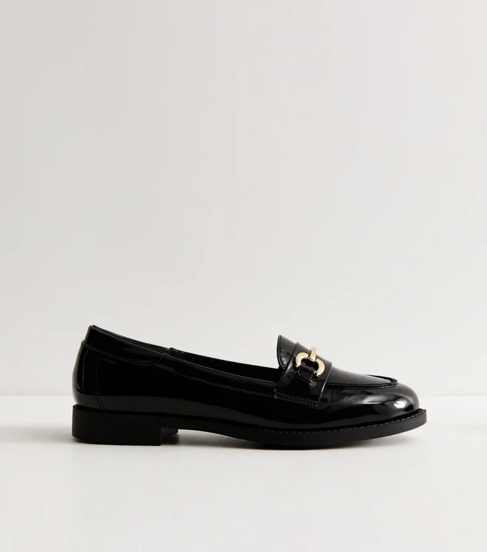 Women's Black Patent Faux Leather Horsebit Loafers Vegan