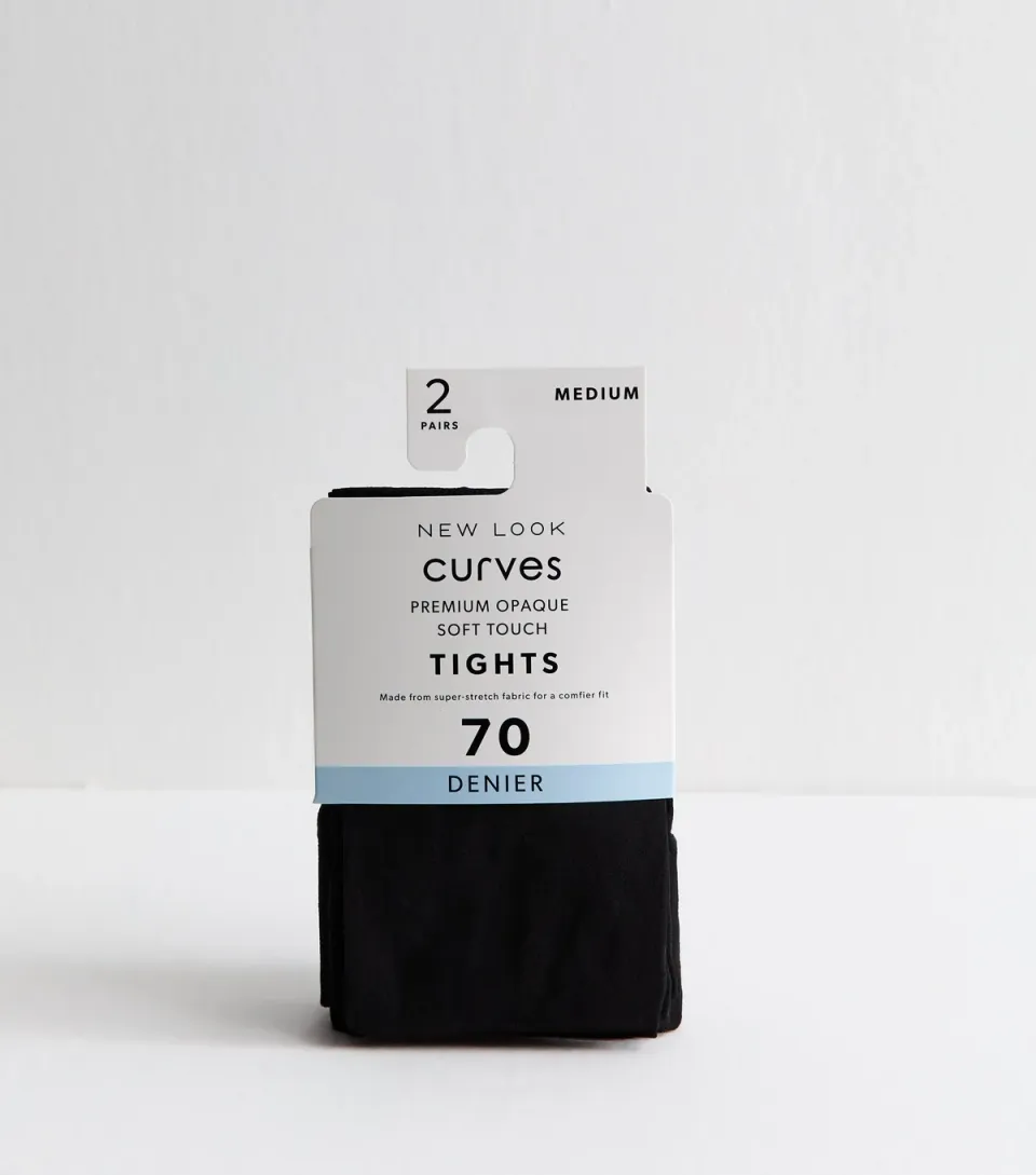 Plus Size Premium 2 Pairs of Black Opaque 70 Denier Soft Touch Tights Curves