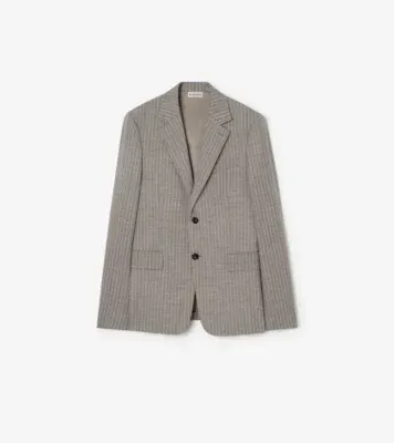 Pinstriped Wool Sloane Tailored Jacket in Soil brown/cotton white