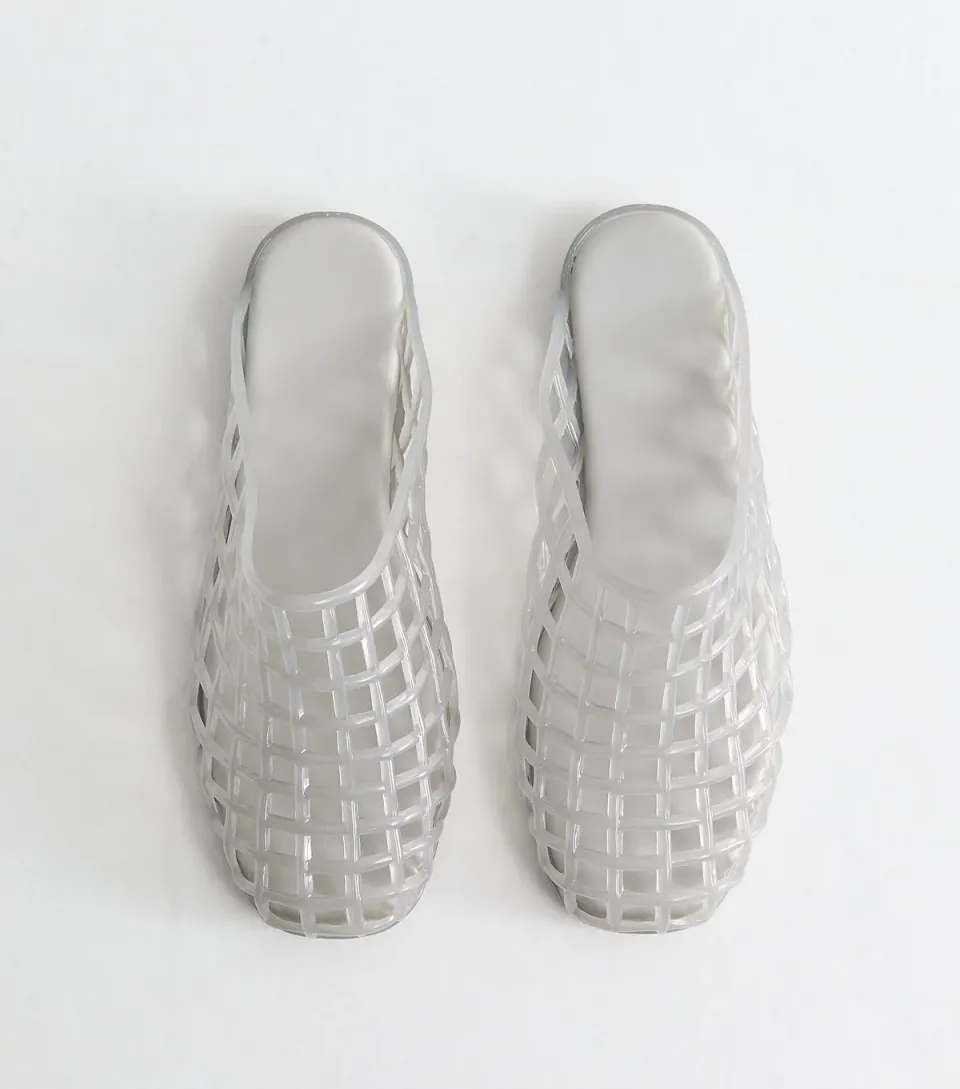 Women's Grey Lattice Jelly Mules
