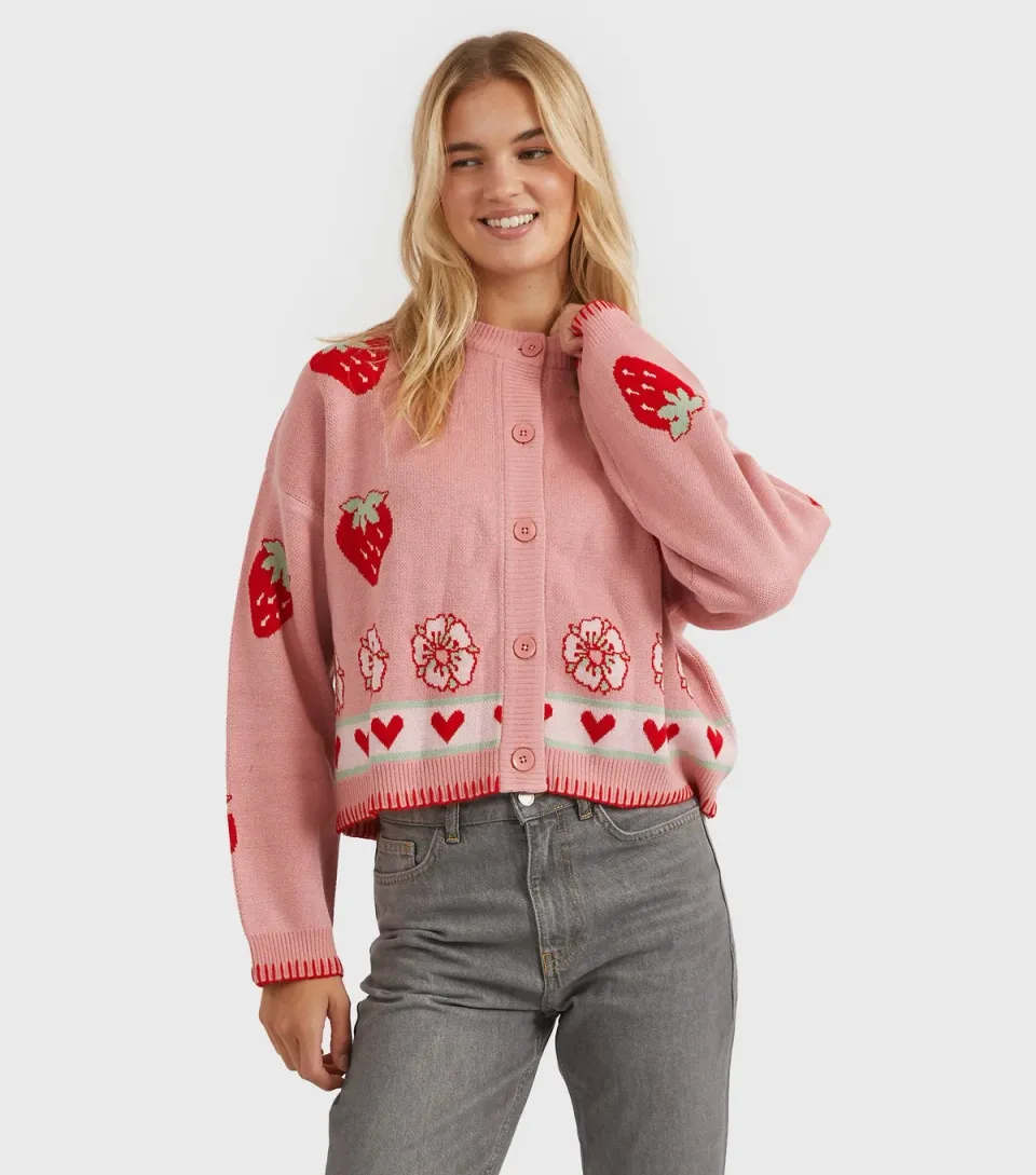 Women's Pink Strawberry Shortcake 3D Cardigan