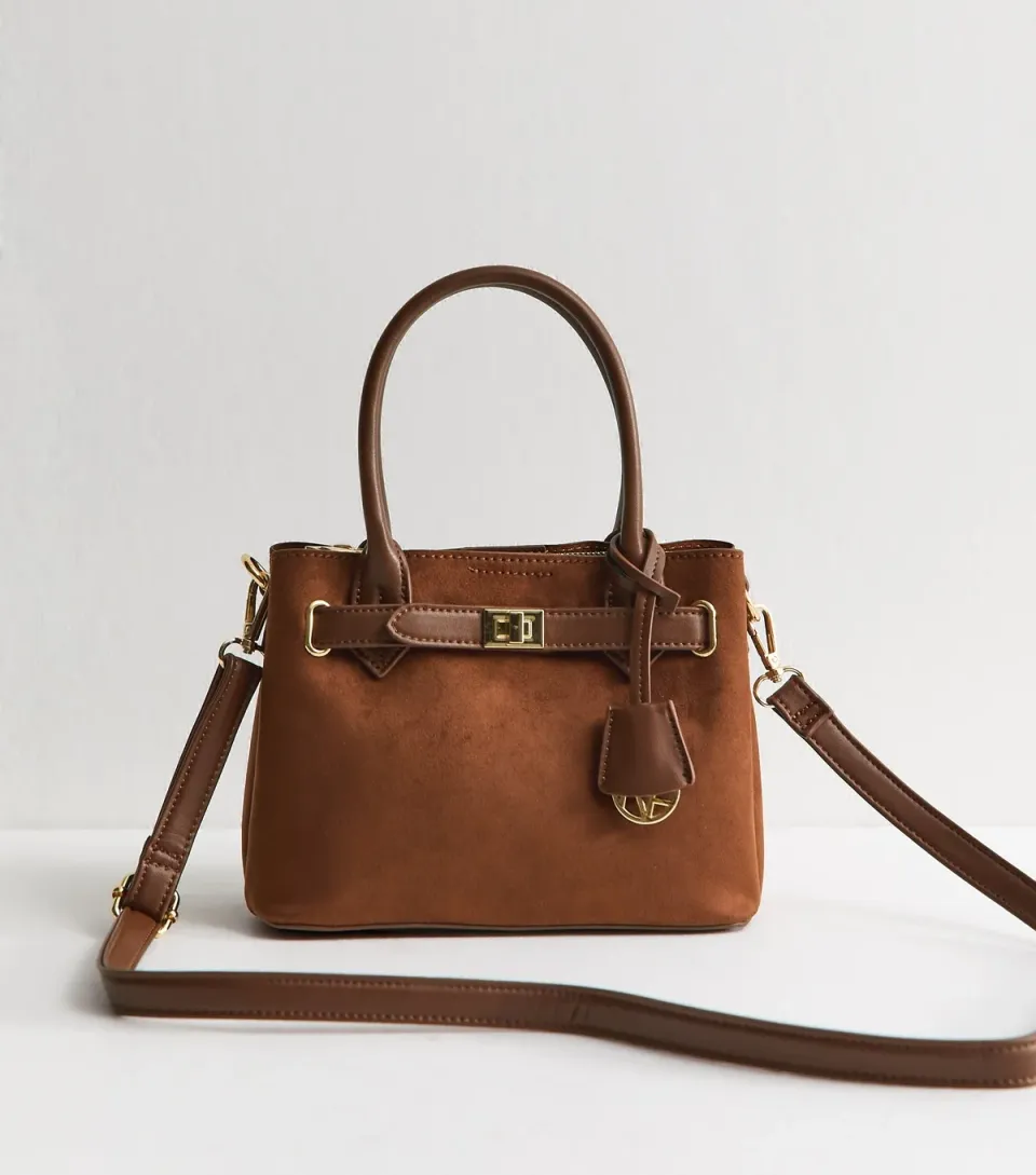 Tan Faux Suede Triple Compartment Cross Body Bag Vegan