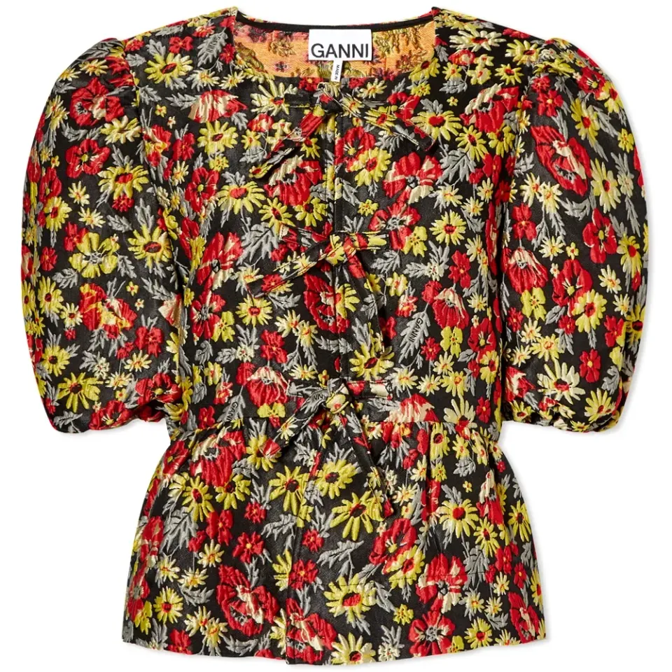 3D Jacquard Floral Peplum Blouse