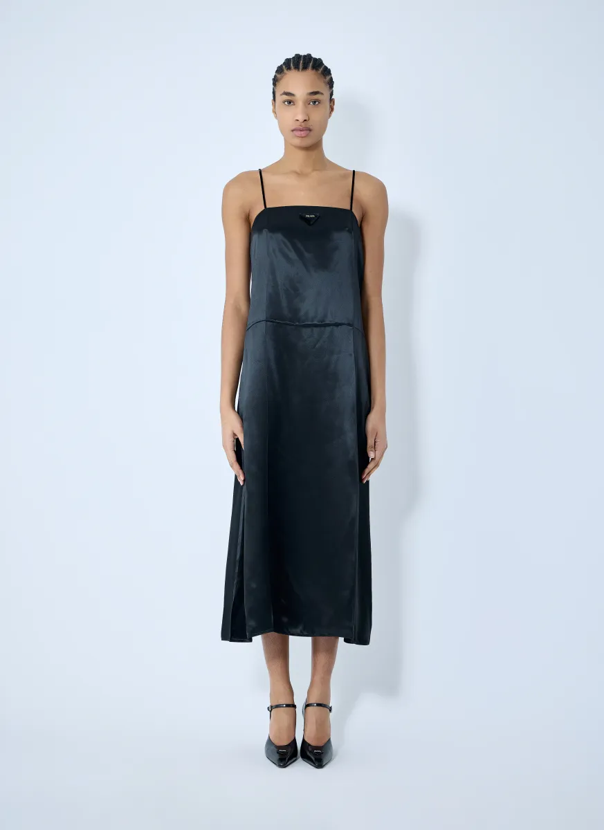 Satin Logo Patch Midi Dress