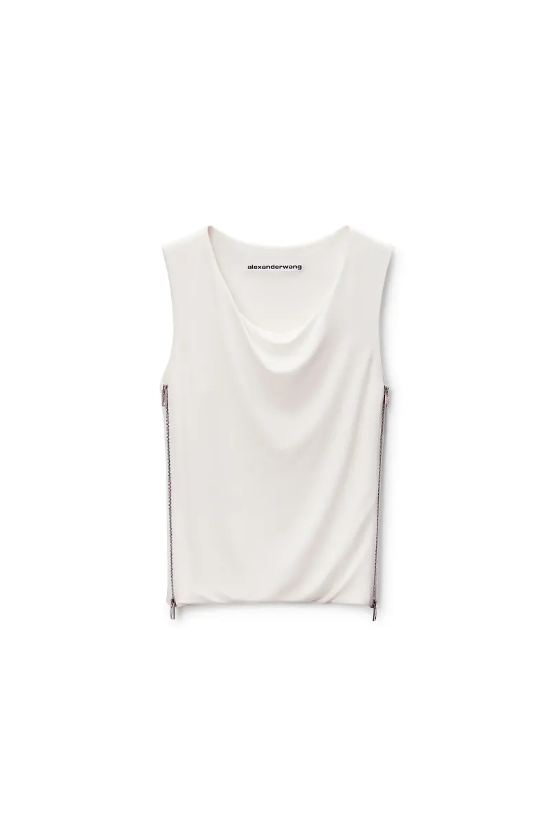 ZIPPER DETAIL COWL NECK TANK
